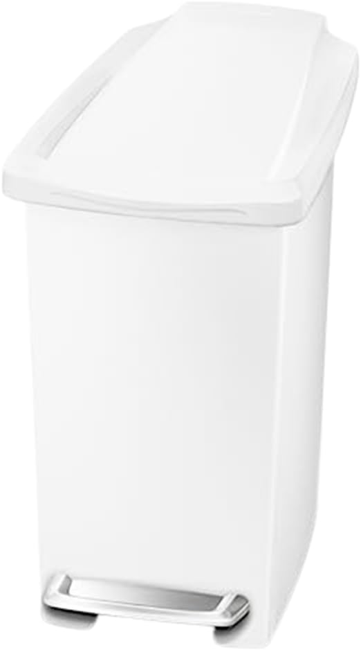 simplehuman 40 Liter / 10.6 Gallon Slim Kitchen Step Trash Can With Secure Slide Lock, Grey Plastic - 10 Liter White