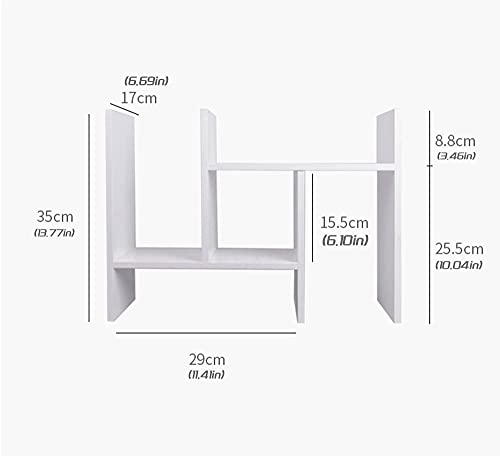 TKAS Desktop Organizer Bookshelf Office Storage Rack Adjustable Wood Display Shelf Home Decor Free Style Rotation Countertop Bookcase Office Supplies Desk Organizer Accessories (White)