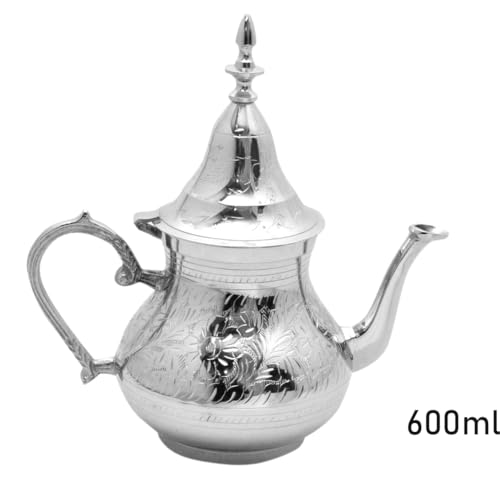 Cuisine Art Brass Moroccan Teapot 600ml Rose Design Handmade Traditional Tea Kettle for Arabic and Turkish Tea
