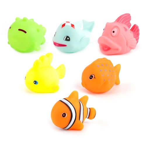 The Moon Brand Baby Sea Life Toys – 6Pcs Bath Fish Toys for Toddlers – Soft Baby Pool Accessories – Assorted Squeezable & Floating Aquatic Character Water Toys -Multi Color
