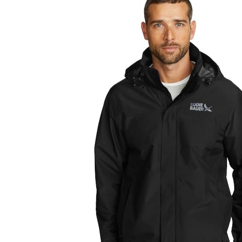 Eddie Bauer Men's Packable Rainfoil Jacket, Waterproof, Black, Medium, Tall