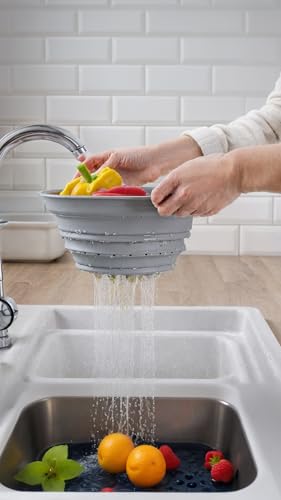 Chopping Board Set, Multi-Use Cutting Board & Strainer, Over-the-Sink or Tabletop, Includes Detachable Foldable Washing Basket Colander, Easy-Store Design for Space Efficiency