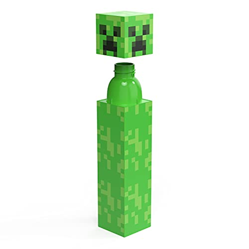 Zak Designs Minecraft Creeper Square Shaped Water Bottle with Screw-on Lid, Durable Material Water Bottle Has Break Resistant Design (22oz, Plastic, Non BPA)