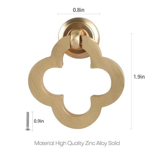 GEPAS 6pcs Gold Cabinet Knobs, Zinc Alloy Brushed Brass Cabinet Ring Pulls Dresser Handles Furniture Hardware for Kitchen Cupboard Drawers Closet Door,Easy to Install (Style2)