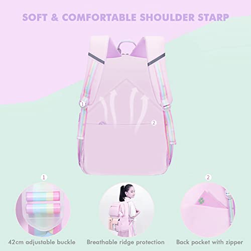 Kids Backpack Little Girls Cute Personalized Book Bags for Elementary School Lightweight Resistant Big Travel Daypack with Free Unicorn Keychain