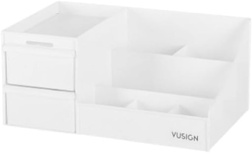 Deli White Cosmetic Storage Box 28.5x17.5x12.5cm - Breathable Organizer with Dustproof Lid & Side Handles - Makeup Organizer