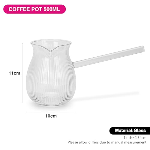 Fissman Glass Turkish Coffee Pot 500mL, High-Heat Resistant Glass Teapot, Milk Warmer, Sauce Maker, Ibrik Cezve Briki, Perfect Pouring Spout Stovetop/Turkish/Tea/Milk Warmer