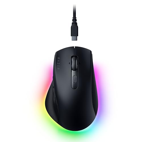 Razer Pro Click V2 Right-Handed Ergonomic Wireless RGB Mouse: HyperSpeed Wireless (2.4 GHz), Bluetooth â€“ up to 3 hosts, USB-C wired, Up to 3.5 months Battery Life, 9 Programmable Buttons - Black
