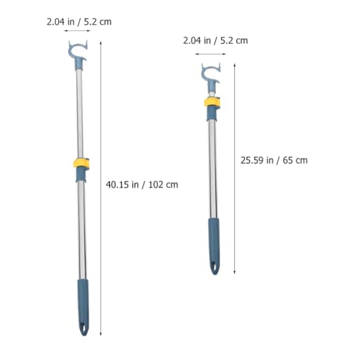 Cabilock Reach Hook, Telescopic Clothes Pole Long Reach Stick Stainless Steel Closet Pole Clothesline Pole Hooks Garment Pole for Balcony Closet Closet Shelf Blue