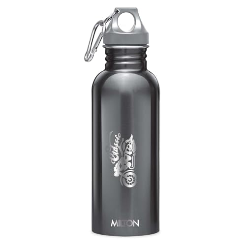 MILTON 750ml Stainless Steel Water Bottle with Screw Top Lid, Single-Walled, BPA-Free, Leak-Proof, Rust-Free, Easy-Grip Fridge Bottle, Gym Bottle for Men, Kids, School & Travel - Alive - Black