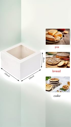 5Pcs Cake Boxes - 12x12x5.5 Inch White Bakery Boxes with Window - Tall Dessert Cardboard Boxes for Elegant Cake Presentation and Freshness Preservation