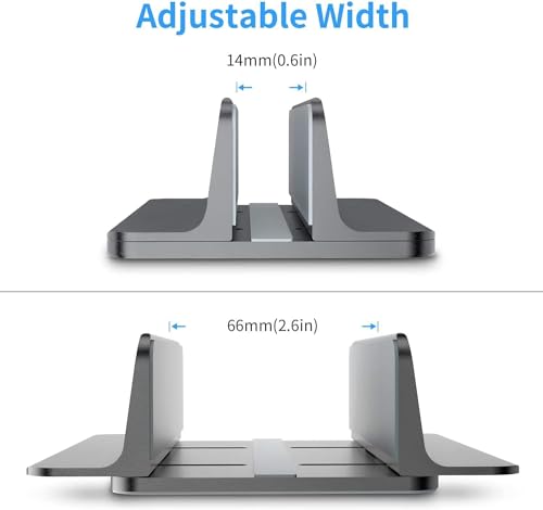 ChicAbode Vertical Laptop Stand, Desktop Aluminum Stand, with Adjustable Base Size, Laptop Computer Accessories Holder, Compatible with All Gaming Laptops, for Home and Office, Grey
