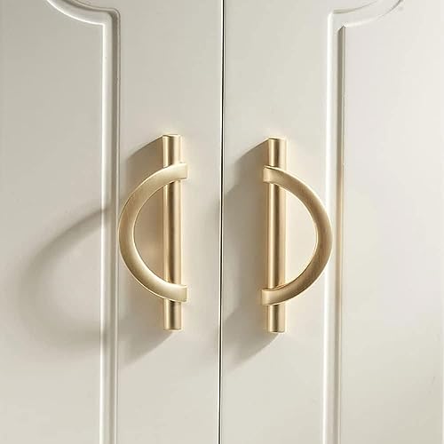 Cabinet Pulls, Brushed Golden Drawer Handles, 2Packs Bronze Kitchen Door Cupboard Cabinet Handles, Half Moon Shape Creative Cabinet Pulls for Cupboard Door and Bathroom, 5Inch (128MM) Hole Center