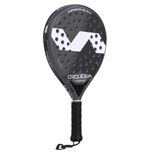Varlion Padel Racket LW Summum Carbon Black Orquidea, Round Shape for Intermediate Professional Control with Carbon-Fiberglass Face & Medium EVA Core