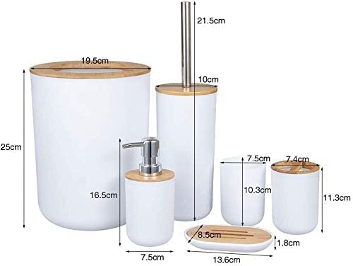 Bamboo Wooden Bathroom Accessories Set, 6 Pcs Set Toilet Brush, Soap Dispenser, Waste Bin, Toothbrush Holder, Soap Dish Cup Set Can Be Used Repeatedly