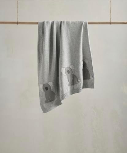 Mamas & Papas Cotton Knitted Blanket - Gray, 70 x 90cm, Koala Design for Birth+