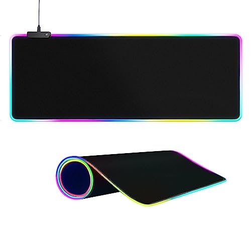 Large RGB Gaming Mouse Pad -15 Light Modes Touch Control Extended Soft Computer Keyboard Mat Non-Slip Rubber Base for Gamer Esports Pros Gaming Accessories Gaming Setup Accessories 31.5X11.8