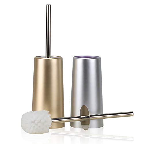 Affogato Toilet Brush and Holder Set Dense Nylon Bristles Sturdy Stainless Steel Long Handle Deep Cleaning Scrubbing, Slim Compact for Bathroom Storage - Ergonomic, Elegant, Rustproof, Durable