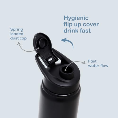 Eazy Kids - Stainless Steel Sports Water Bottle - Black, 700Ml