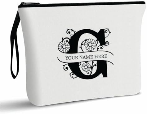 PRINTSHOP4ME Personalized Makeup Bag - Initial Monogram Cosmetic Pouch - Customizable Your Name - Monogrammed Makeup Pouch - Perfect for Travel Organizer - Cosmetic Bag for Women (N)
