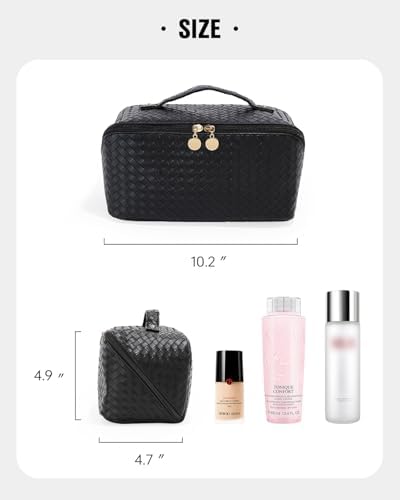 EACHY Travel Makeup Bag,Large Capacity Cosmetic Bags for Women,Waterproof Portable Pouch Open Flat Toiletry Bag Make up Organizer with Divider and Handle