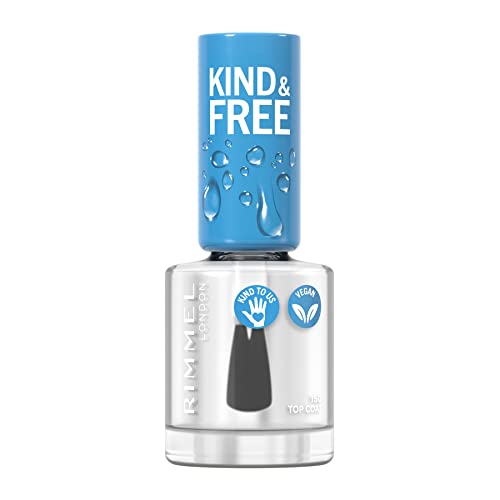 Rimmel Kind & Free Clean Nail Polish - Breathable Top Coat - Plant-Based Formula - Kind To Animals & Vegan - 8 ml - 25Oz, Shade 150 Top Coat