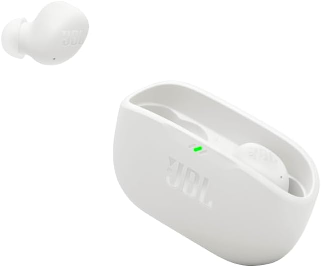 JBL Vibe Buds 2 - True Wireless Noise Cancelling Earbuds Pure Bass Sound & Smart Ambient Technology, 4mics for Crisp, Clear Calls, up to 40Hrs of Playback, IP54 Dust & Water Resistant (White)