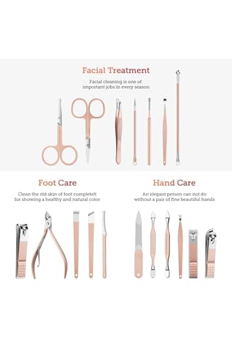 NALACAL Manicure Set Nail Clippers Pedicure Kit -18 Pieces Stainless Steel Manicure Kit, Professional Grooming Kits, Nail Care Tools with Luxurious Travel Case pink