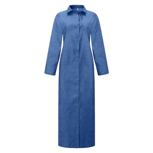 MOTIM Women’s Casual Shirt Dress, Button Down Denim Maxi Dress Lapel Long Sleeve Long Jean Dresses with Pockets