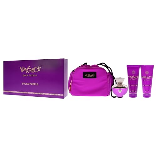 Versace Dylan Natural EDP Spray, Shower Gel, Body Lotion and Travel Bag 4-Piece Gift Set, Purple