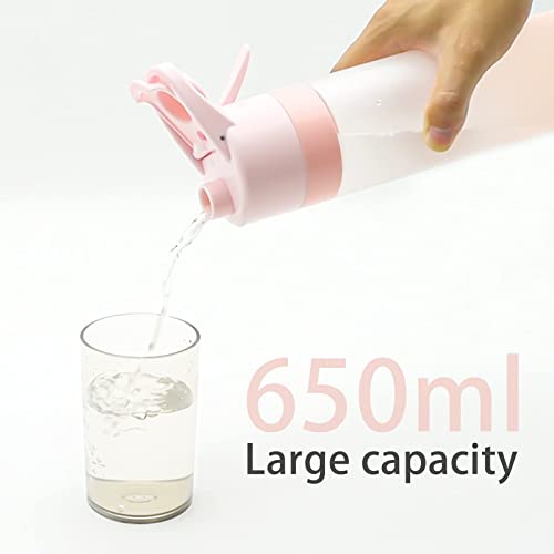 KASTWAVE Mist Spray Water Bottle, 650ml Sports Water Bottle Reusable Fitness Water Jug Multifunctional Spray Water Cup with Mist Hydration (Pink)