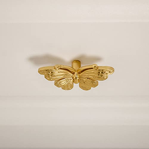 UniDes 2 Pack Gold Cabinet Knobs,Brass Hardware for Dresser Drawer,Butterfly Designed Knobs and Pulls