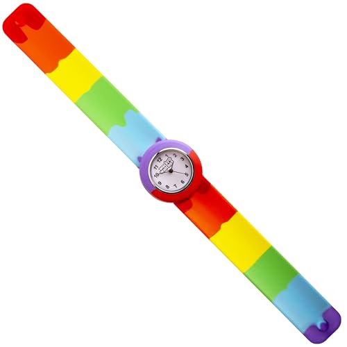 Multicolour Wacky Watch Slap On Strap Fast Fit Kids Childrens Silicone Band Unisex Instant Fit Any Size for Boys and Girls Learn to Tell The Time