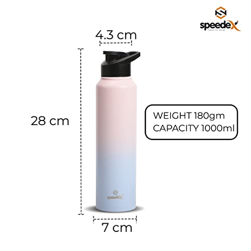 Speedex Stainless Steel 1 Litre Water Bottle for Fridge, School,Gym,Home,Office,Boys, Girls, Kids, Leak Proof(Dual-Pink-Blue Colour, Sipper Cap, Set of 1, 1000 ML)