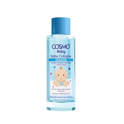 Cosmo Baby Cologne Paradise 100ml, Eau De Cologne, A Gentle & Refreshing Scent, Enriched With Pro Vitamin B5 & Glycerin, Long Lasting, Perfect For Your Baby's Delicate Skin, Paraben & Phthalate Free
