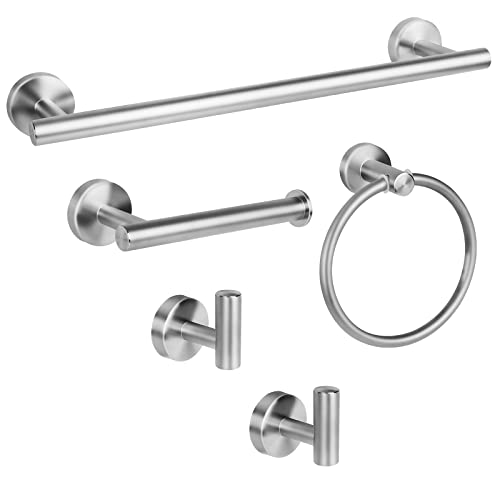 Shamyoy Brushed Nickel 16 Inch Towel Racks for Bathroom Hardware Accessories Set Towel Bar Set 5 Pieces Wall Mounted