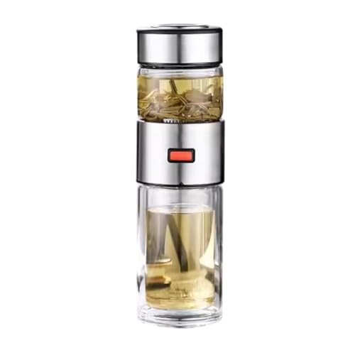 Glass Tea Infuser Bottle â€“ Double Wall Borosilicate Glass Mug with Stainless Steel Strainer â€“ Leakproof Portable Tea Bottle for Loose Leaf Tea, Fruit Infusion, Hot or Cold Drinks â€“ 400ML