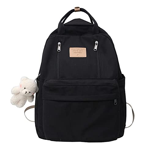 AONUOWE Preppy Backpack with Plushies Cute Backpack for Teen Girls Light Academia Bookbags Solid Aesthetic School Bag