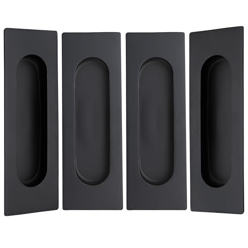 Malimali 4.72 Inch Recessed Finger Flush Pulls for Kitchen Cabinet, Closet, Sliding Cupboard Door Handle - Matte Black Stainless Steel Rectangular Door Pulls Hardware (4 Pack)