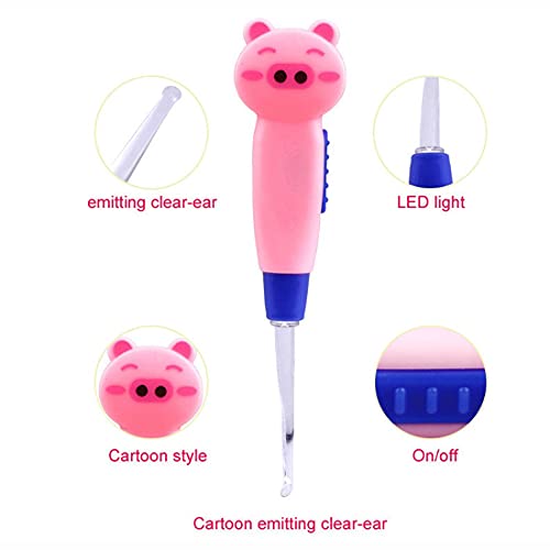 azzeell 4 Pieces Kids Ear Wax Removal LED Light Children Earwax Remover Tool LED Illuminated Ear Pick Ear Wax Remover Clip Tweezers Ear Spoon Cleaner with LED Light for Kids
