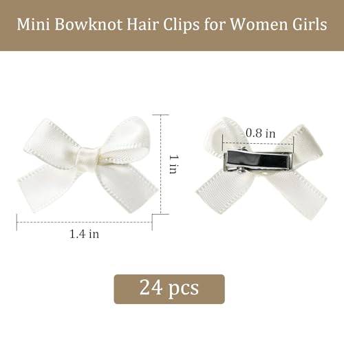 Tazweeq 24 Pieces Mini Bowknot Hair Clips, Small Cute Bows Hair Ribbon Alligator Clips, Charming Hair Accessories, for Every Occasion, for Women Girls, White