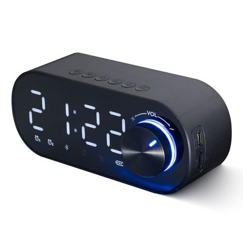 PowerPro G22 Portable Bluetooth Speaker 360° HD Stereo Super Bass with Digital Alarm Clock LED Display Night light Support AUX Cable and USB rechargeable for Our door Travel (Black)