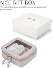 Small Cosmetic Bag for Purse Mini Makeup Bag for School Cute Clear Make Up Pouch for Travel Tiny Leather White Make Up Organizer Case for Backpack Toiletry Bag Waterproof Square Pouch with Zipper