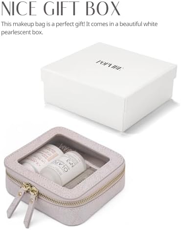 Small Cosmetic Bag for Purse Mini Makeup Bag for School Cute Clear Make Up Pouch for Travel Tiny Leather White Make Up Organizer Case for Backpack Toiletry Bag Waterproof Square Pouch with Zipper