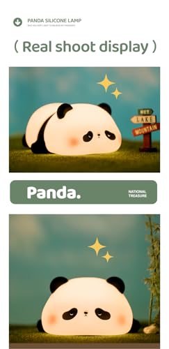 ATSUI Cute Panda Night Light, LED Squishy Novelty Animal Night Lamp, Food Grade Silicone 3 Level Dimmable Nursery Nightlight for Desk Decor, Funny Gifts Stuff for Boys Girls Baby, White Elephant Gifts
