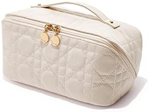 EACHY Travel Makeup Bag,Large Capacity Cosmetic Bags for Women,Waterproof Portable Pouch Open Flat Toiletry Bag Make up Organizer with Divider and Handle