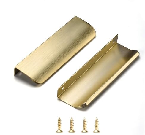 Satanga Edge Finger Tab Pull for Cabinets Hardware Closet Pulls Square Bar Pulls Drawer Pulls 5Pack Easy to Install 6inch 150mm Brushed Brass