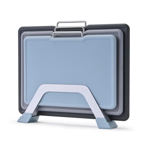 CLOVE Plastic Chopping Boards with Stand BPA-Free Grey Chopping Boards Dishwasher Safe 32 x 24, 30 x 20, 26 x 19 cm Large for Meat Kitchen Chopping Boards Non-Slip Juice Groove Black