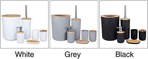 Bamboo Wooden Bathroom Accessories Set, 6 Pcs Set Toilet Brush, Soap Dispenser, Waste Bin, Toothbrush Holder, Soap Dish Cup Set Can Be Used Repeatedly