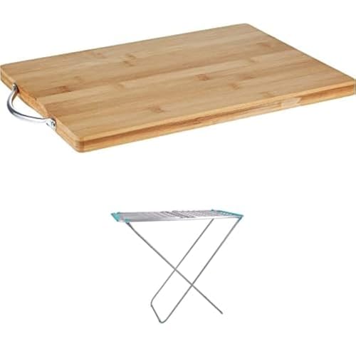 ECVV Bamboo Cutting Chopping Board Kitchen 36x26cm + Winsor Steel Clothes Dryer Silver